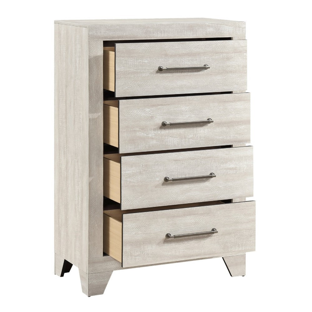 Benjara Ava Tall Dresser Chest, 4 Drawers w Antique Silver Bar Handles, Dusty Gray