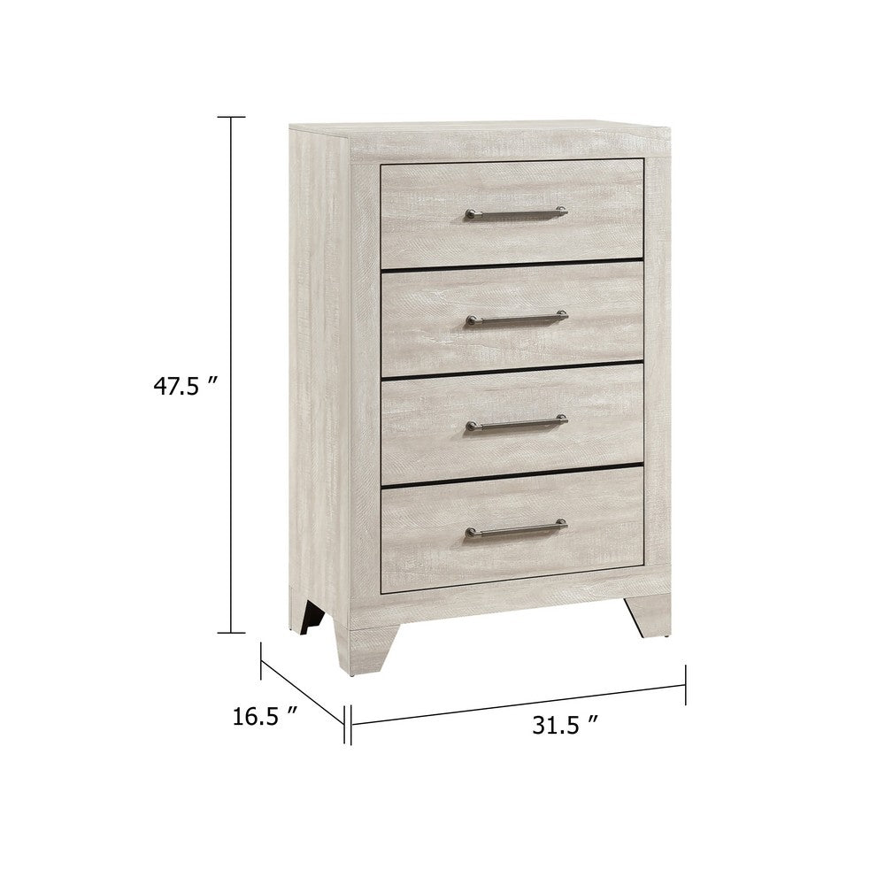 Benjara Ava Tall Dresser Chest, 4 Drawers w Antique Silver Bar Handles, Dusty Gray