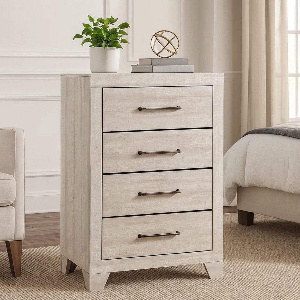 Benjara Ava Tall Dresser Chest, 4 Drawers w Antique Silver Bar Handles, Dusty Gray