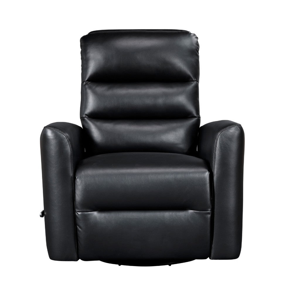Benjara Demy Swivel Glider Manual Reclining Chair, Black Faux Leather Cushions