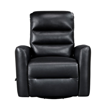 Benjara Demy Swivel Glider Manual Reclining Chair, Black Faux Leather Cushions