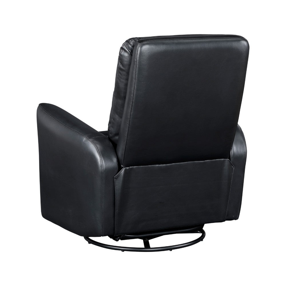 Benjara Demy Swivel Glider Manual Reclining Chair, Black Faux Leather Cushions