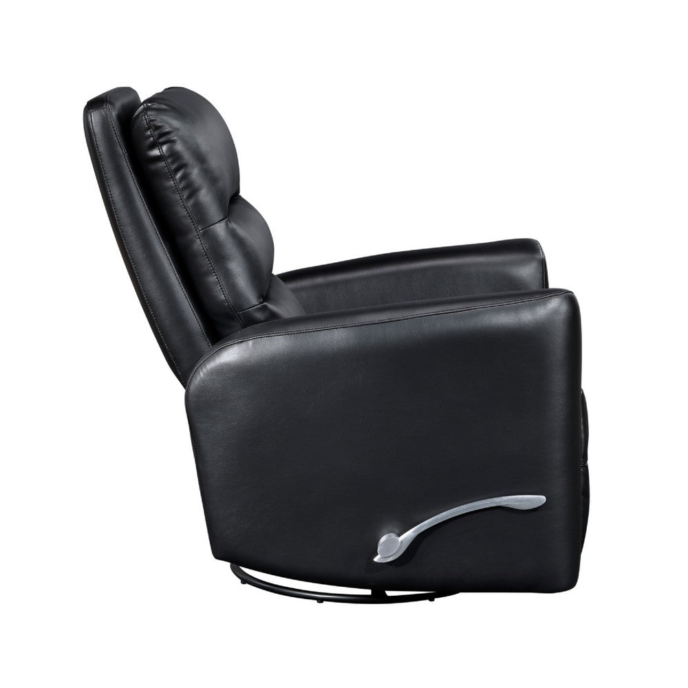 Benjara Demy Swivel Glider Manual Reclining Chair, Black Faux Leather Cushions