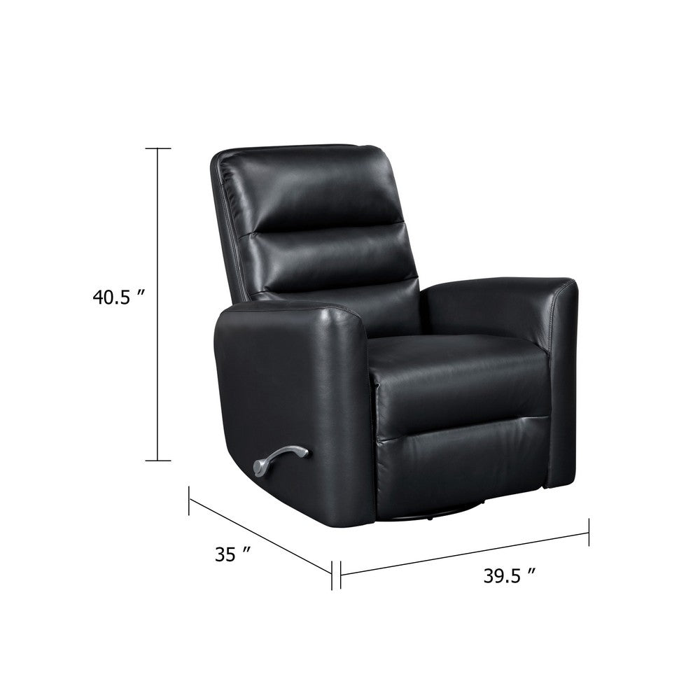 Benjara Demy Swivel Glider Manual Reclining Chair, Black Faux Leather Cushions