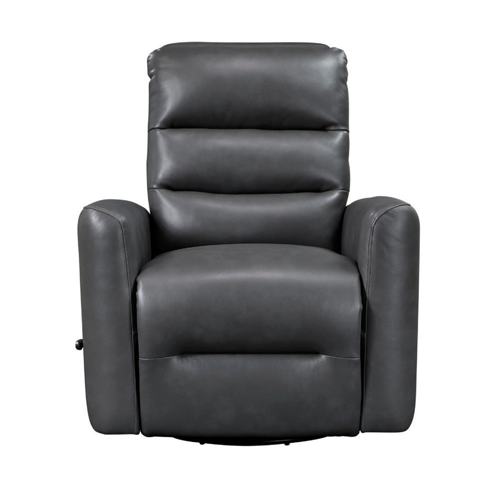 Benjara Demy Swivel Glider Manual Reclining Chair, Gray Faux Leather Cushions