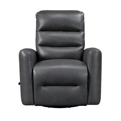 Benjara Demy Swivel Glider Manual Reclining Chair, Gray Faux Leather Cushions