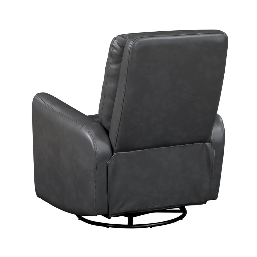 Benjara Demy Swivel Glider Manual Reclining Chair, Gray Faux Leather Cushions