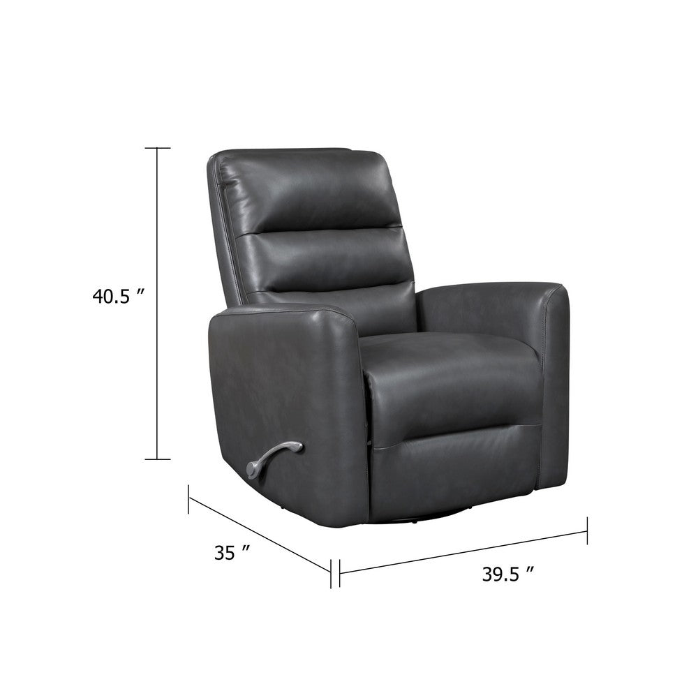 Benjara Demy Swivel Glider Manual Reclining Chair, Gray Faux Leather Cushions