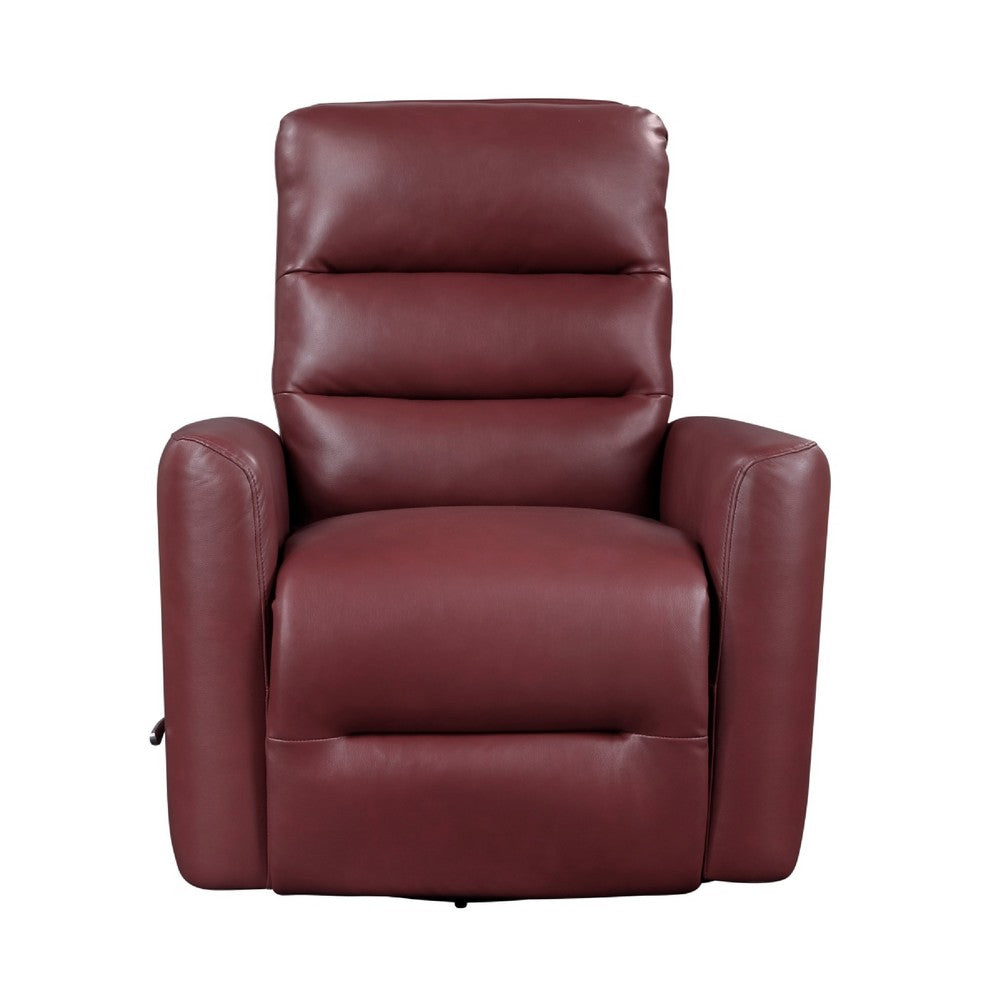 Benjara Demy Swivel Glider Manual Reclining Chair, Red Faux Leather Cushions