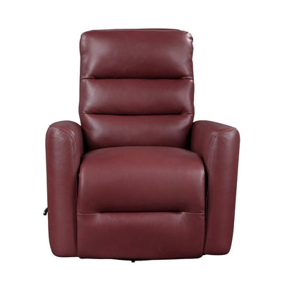 Benjara Demy Swivel Glider Manual Reclining Chair, Red Faux Leather Cushions