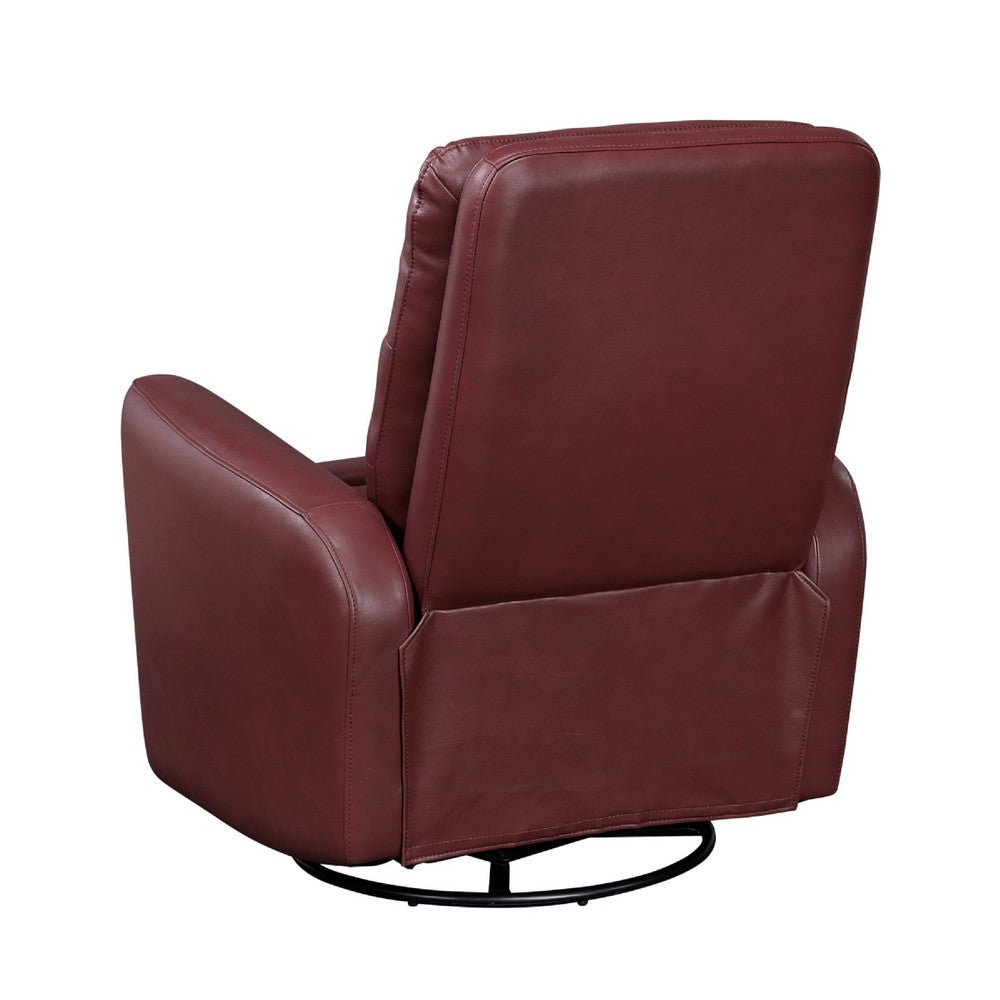 Benjara Demy Swivel Glider Manual Reclining Chair, Red Faux Leather Cushions
