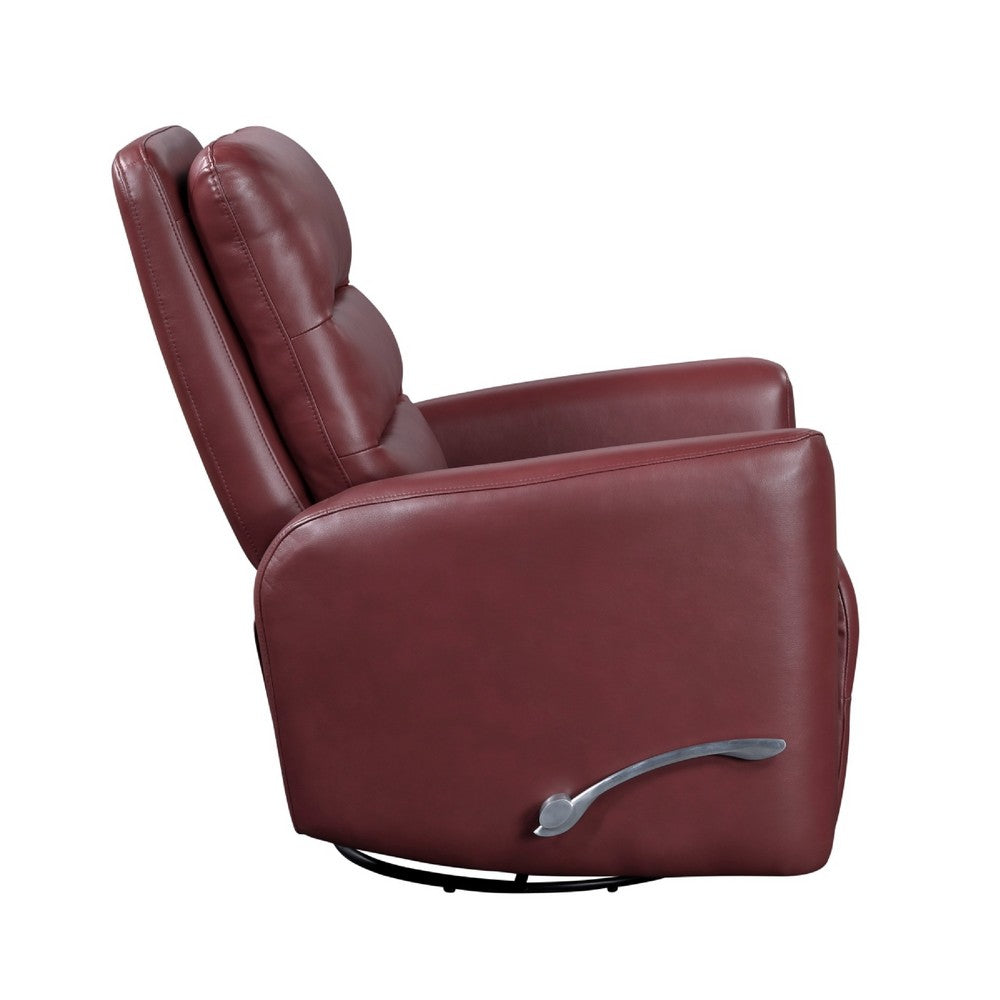 Benjara Demy Swivel Glider Manual Reclining Chair, Red Faux Leather Cushions