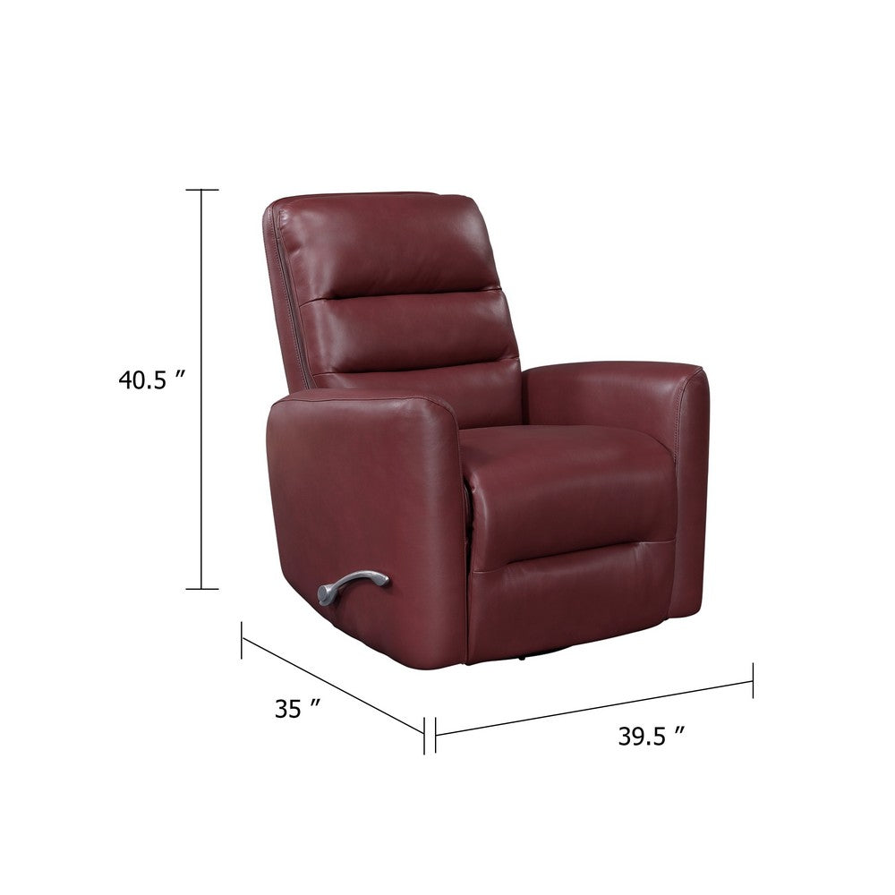 Benjara Demy Swivel Glider Manual Reclining Chair, Red Faux Leather Cushions
