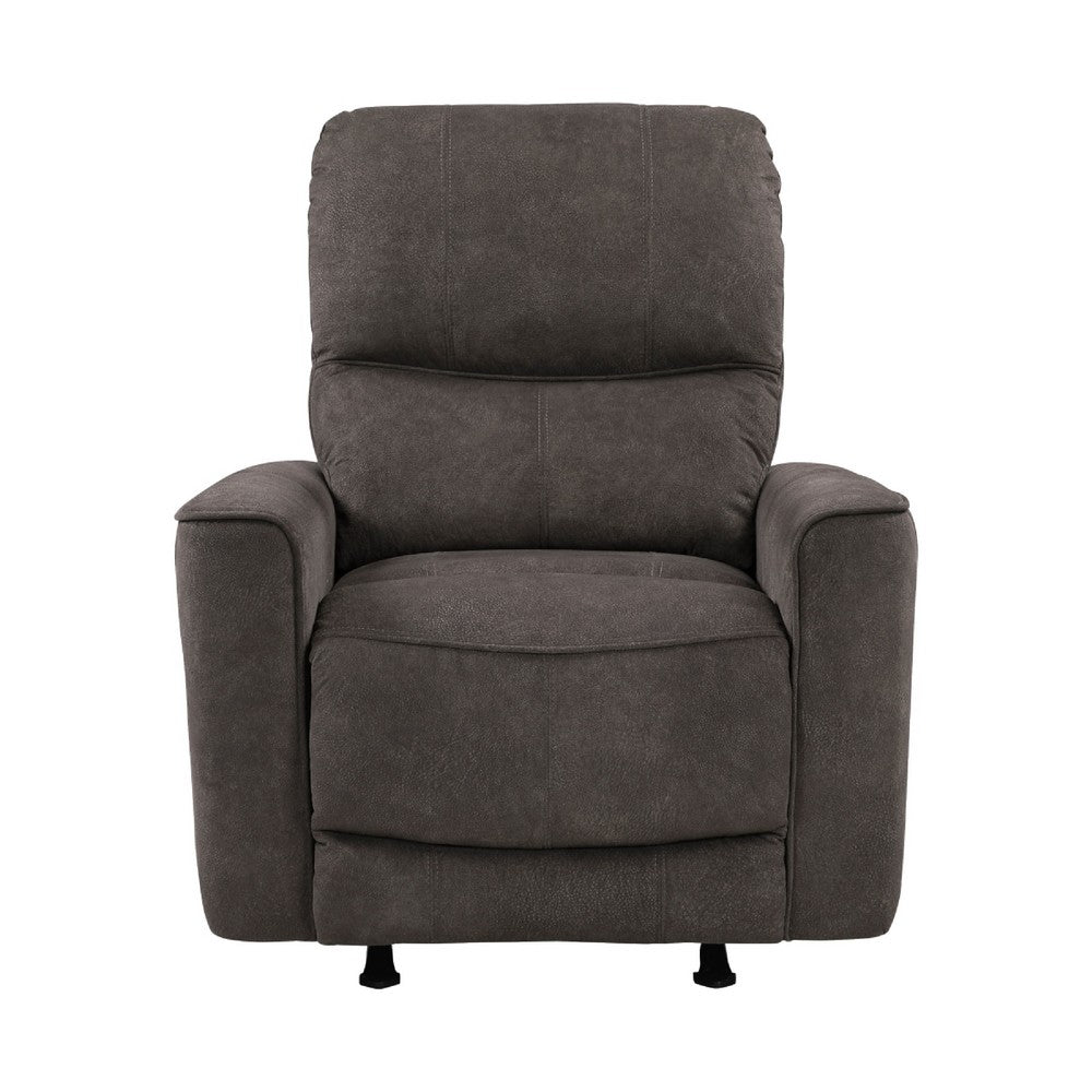 Benjara Ray Rocker Manual Reclining Chair, Chocolate Brown Polished Microfiber