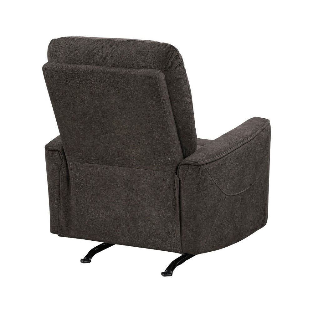 Benjara Ray Rocker Manual Reclining Chair, Chocolate Brown Polished Microfiber