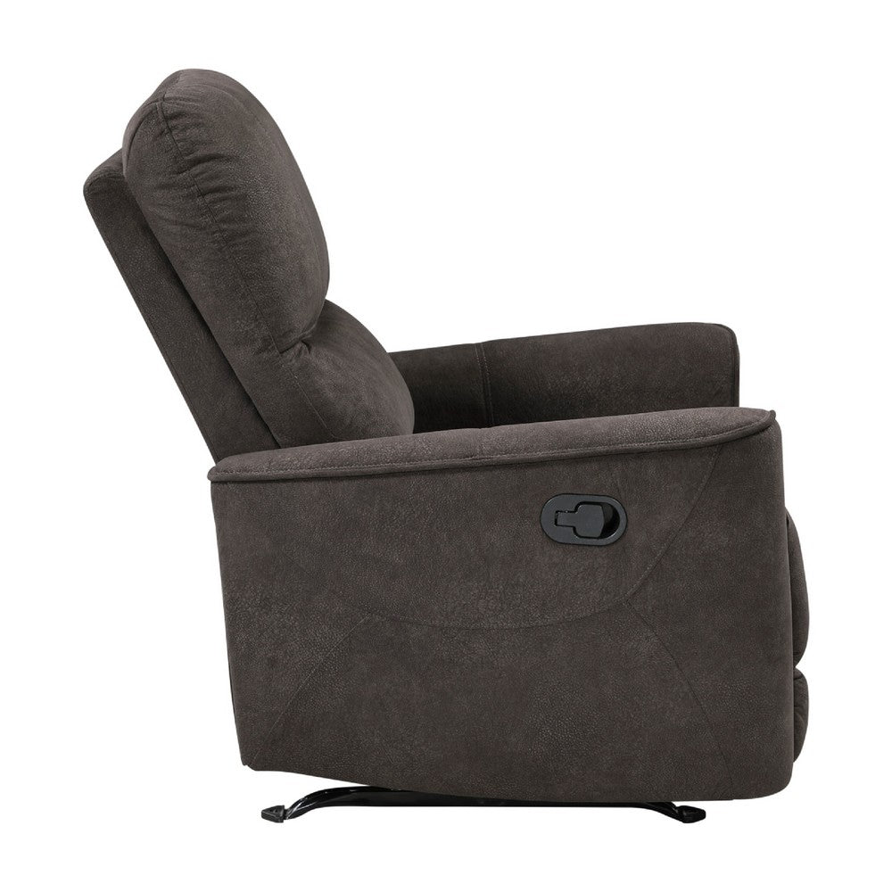Benjara Ray Rocker Manual Reclining Chair, Chocolate Brown Polished Microfiber