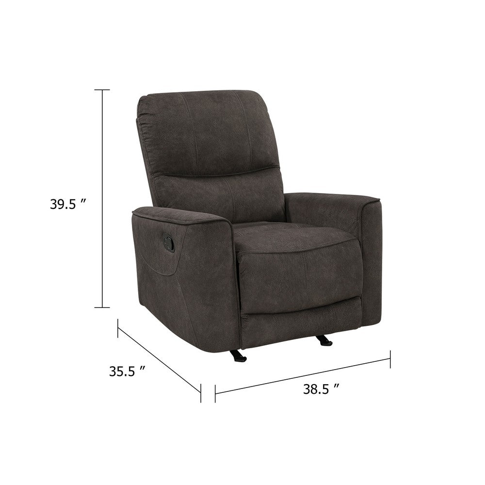 Benjara Ray Rocker Manual Reclining Chair, Chocolate Brown Polished Microfiber