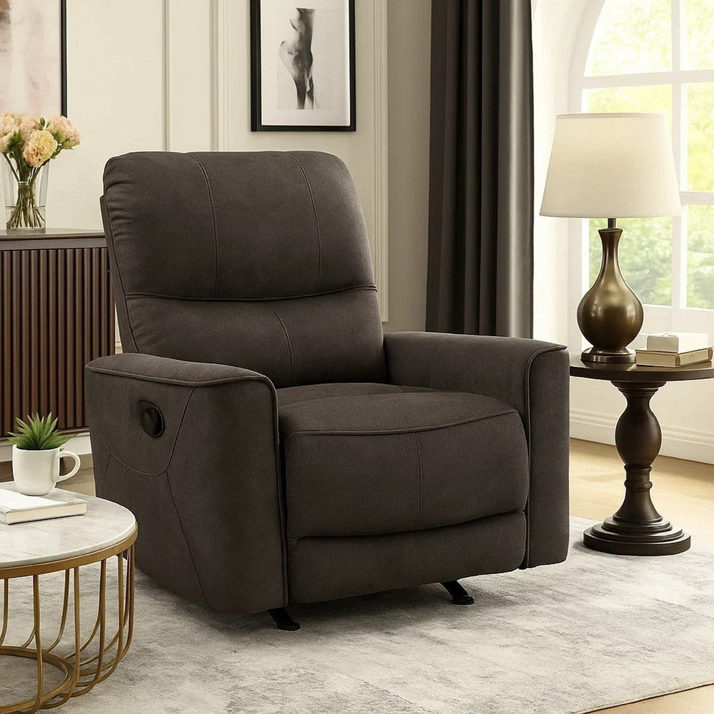 Benjara Ray Rocker Manual Reclining Chair, Chocolate Brown Polished Microfiber