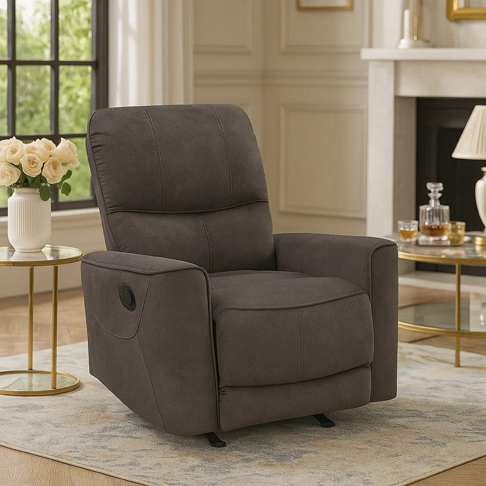 Benjara Ray Rocker Manual Reclining Chair, Chocolate Brown Polished Microfiber