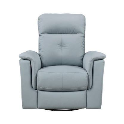 Benjara Rem Swivel Glider Manual Reclining Chair, Light Blue Top Grain Leather