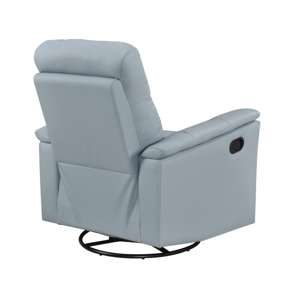 Benjara Rem Swivel Glider Manual Reclining Chair, Light Blue Top Grain Leather