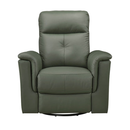 Benjara Rem Swivel Glider Manual Reclining Chair, Green Top Grain Leather