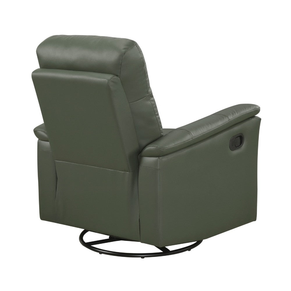 Benjara Rem Swivel Glider Manual Reclining Chair, Green Top Grain Leather
