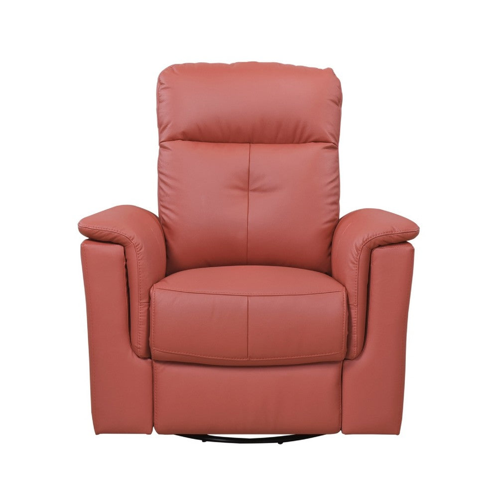 Benjara Rem Swivel Glider Manual Reclining Chair, Coral Red Top Grain Leather