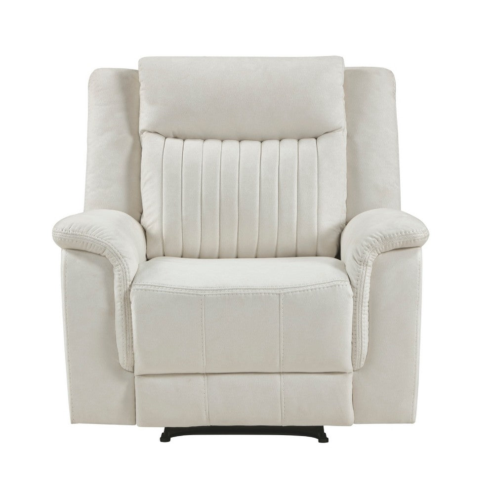 Benjara Nez Manual Reclining Chair, Contrast Edges, Beige Polished Microfiber