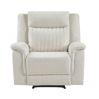 Benjara Nez Manual Reclining Chair, Contrast Edges, Beige Polished Microfiber