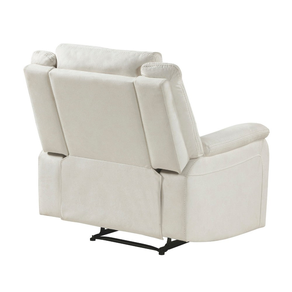 Benjara Nez Manual Reclining Chair, Contrast Edges, Beige Polished Microfiber