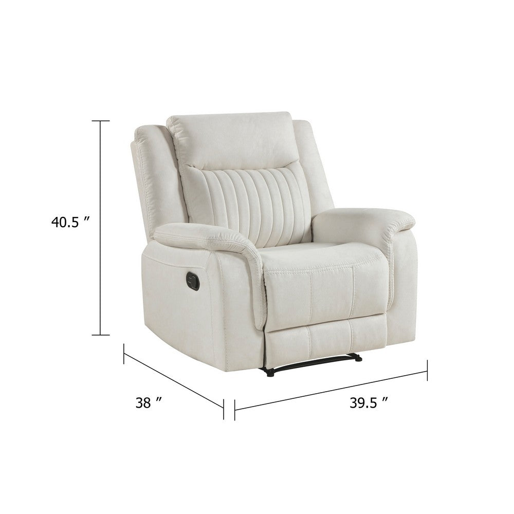 Benjara Nez Manual Reclining Chair, Contrast Edges, Beige Polished Microfiber