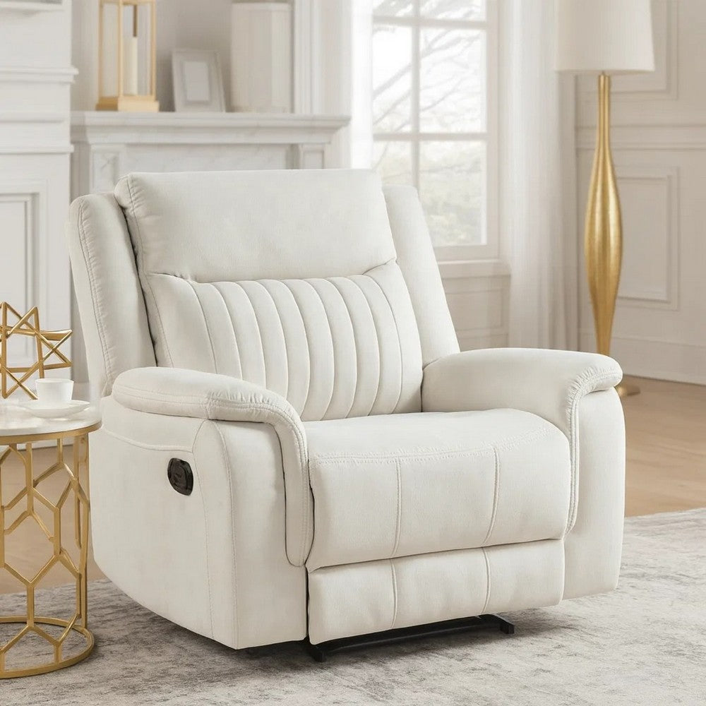 Benjara Nez Manual Reclining Chair, Contrast Edges, Beige Polished Microfiber
