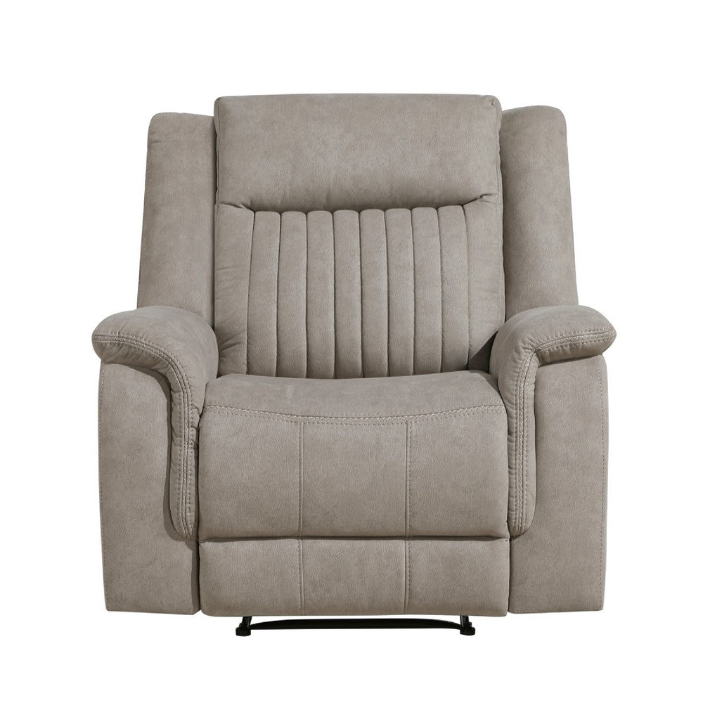Benjara Nez Manual Reclining Chair, Contrast Edges, Dove Gray Microfiber