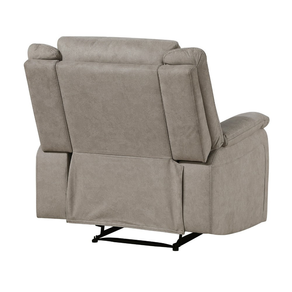Benjara Nez Manual Reclining Chair, Contrast Edges, Dove Gray Microfiber