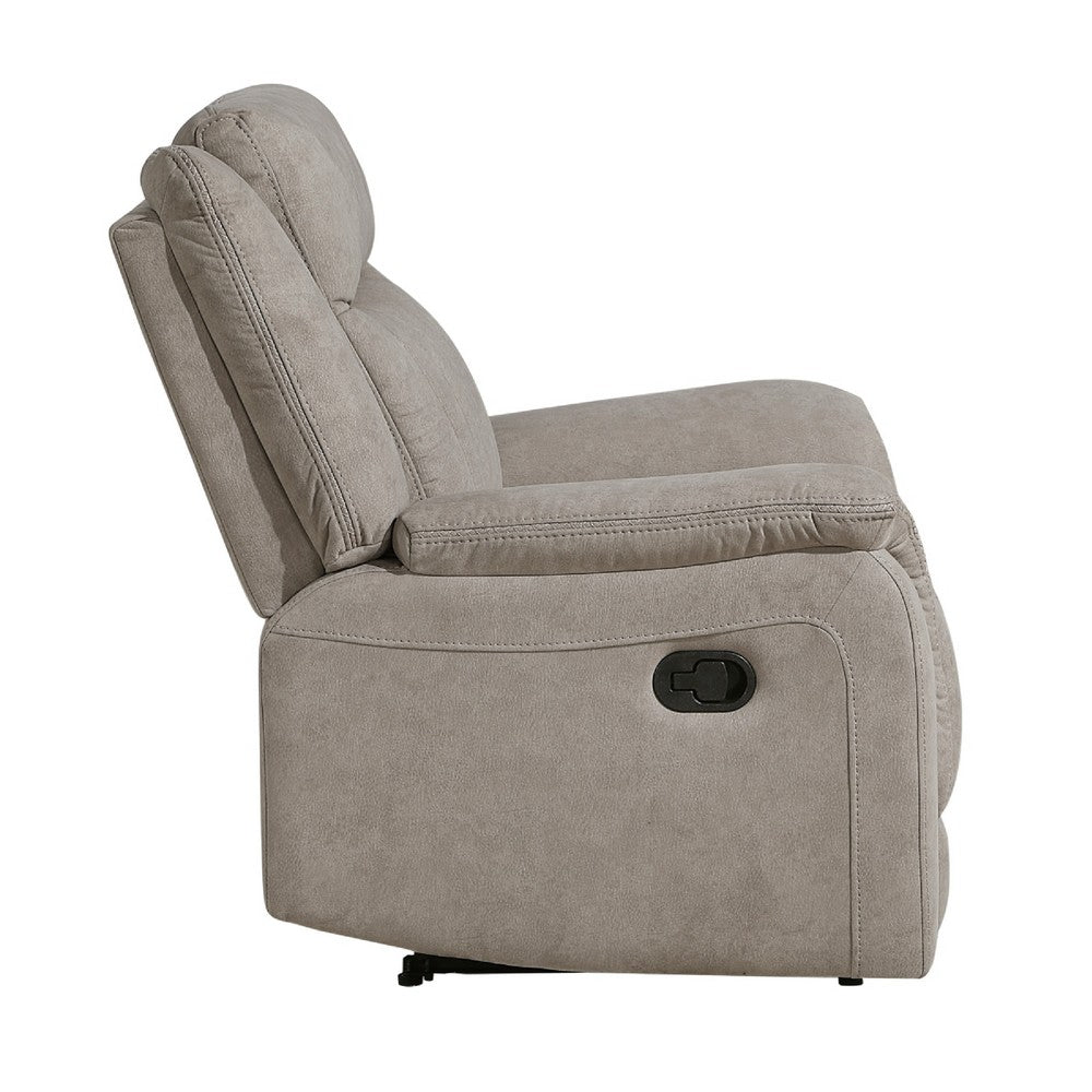 Benjara Nez Manual Reclining Chair, Contrast Edges, Dove Gray Microfiber