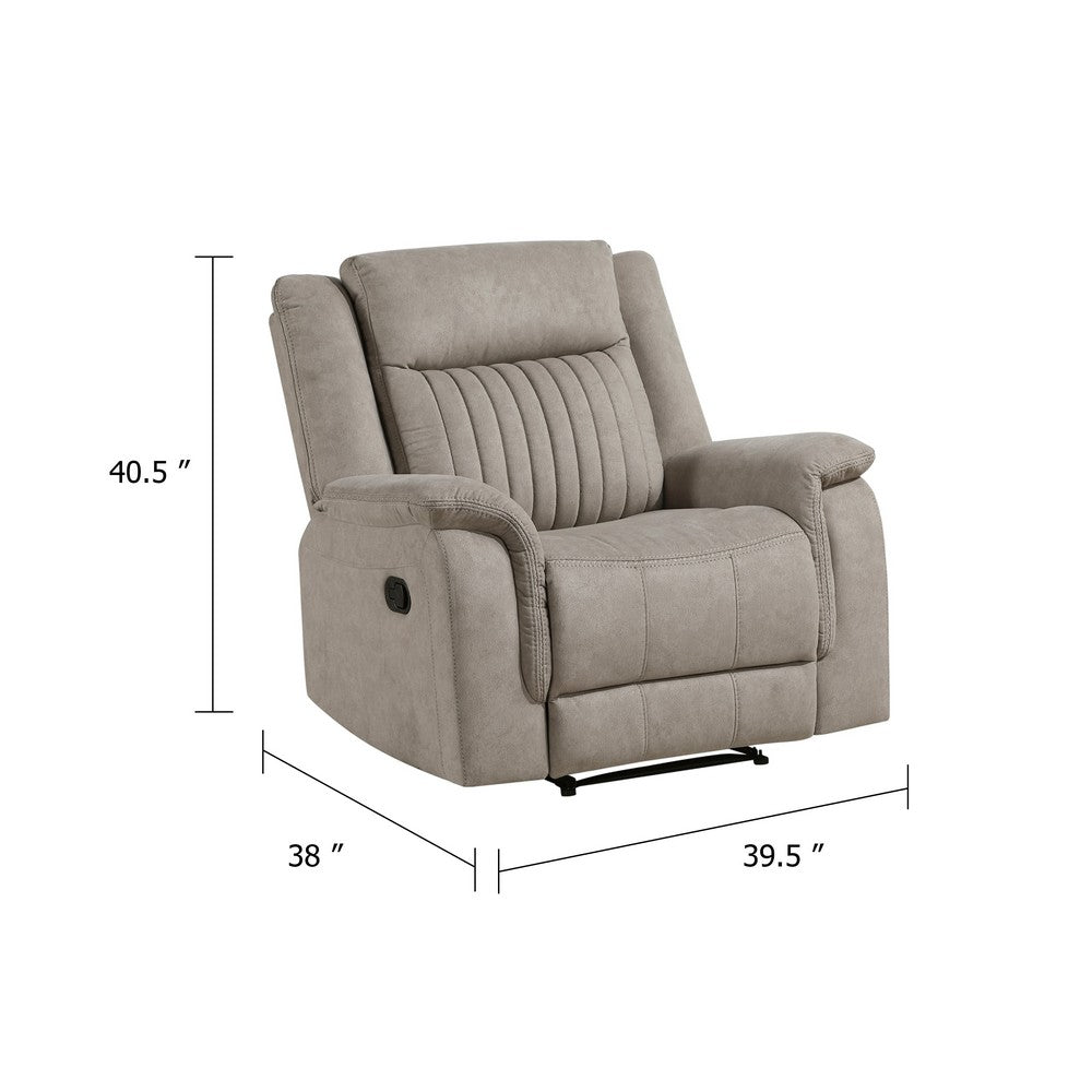 Benjara Nez Manual Reclining Chair, Contrast Edges, Dove Gray Microfiber