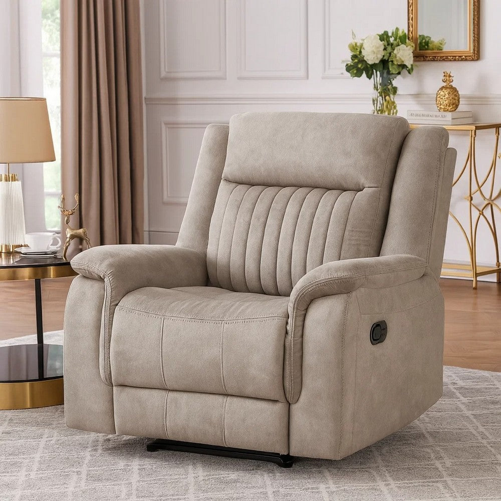 Benjara Nez Manual Reclining Chair, Contrast Edges, Dove Gray Microfiber