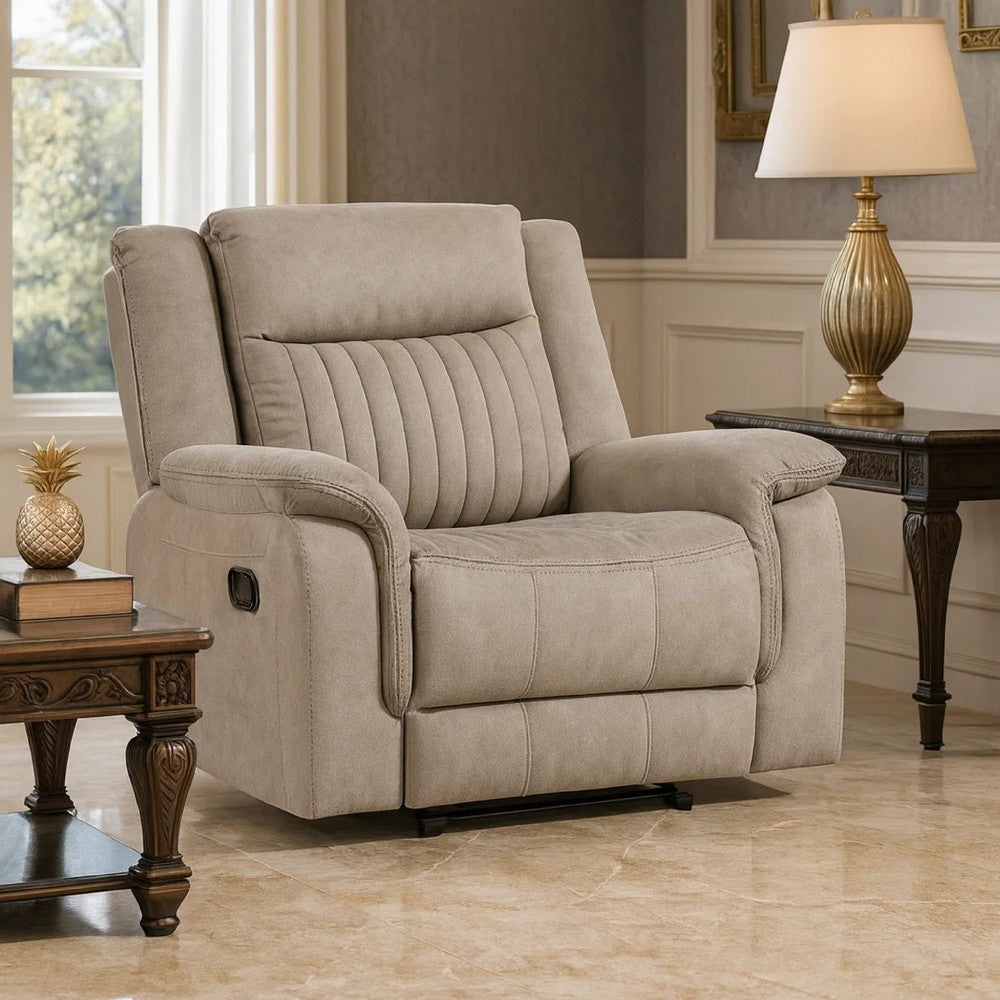 Benjara Nez Manual Reclining Chair, Contrast Edges, Dove Gray Microfiber