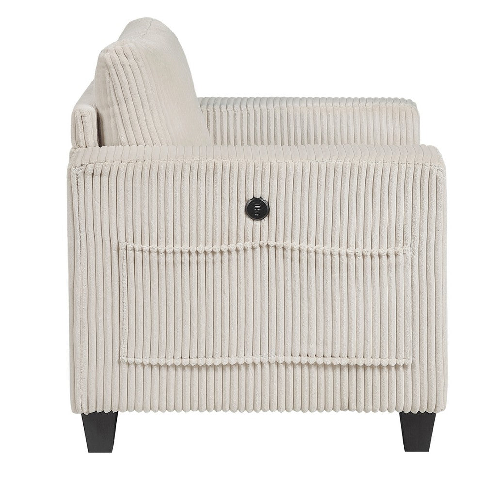 Benjara Wely Storage Chair w USB Charging Ports, Beige Corduroy Seat And Back