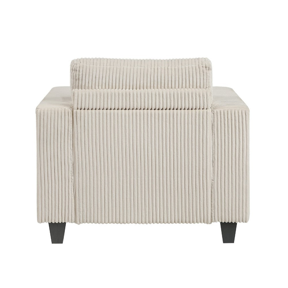 Benjara Wely Storage Chair w USB Charging Ports, Beige Corduroy Seat And Back