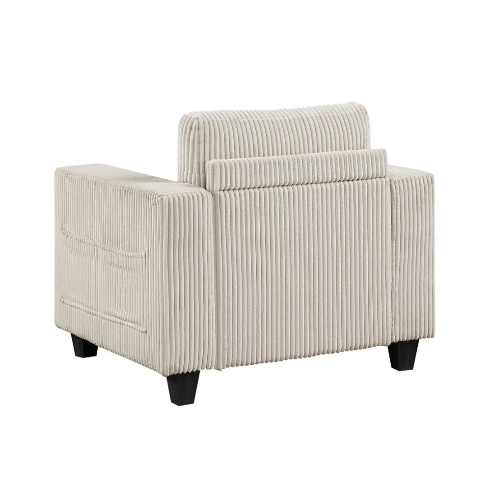 Benjara Wely Storage Chair w USB Charging Ports, Beige Corduroy Seat And Back