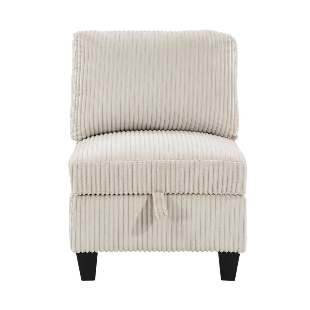 Benjara Wely Armless Chair w Hidden Storage, Beige Corduroy Seat And Back