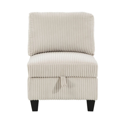 Benjara Wely Armless Chair w Hidden Storage, Beige Corduroy Seat And Back