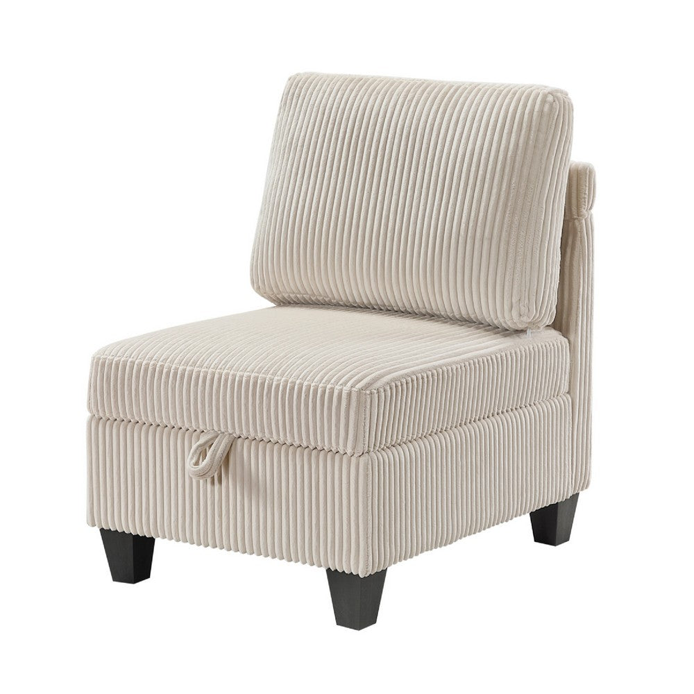 Benjara Wely Armless Chair w Hidden Storage, Beige Corduroy Seat And Back