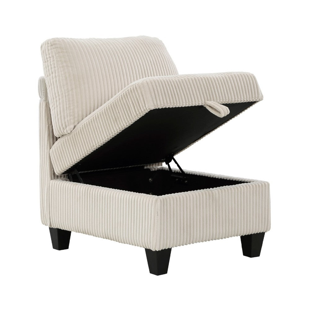 Benjara Wely Armless Chair w Hidden Storage, Beige Corduroy Seat And Back