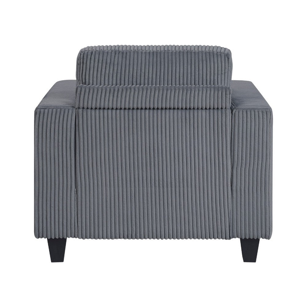 Benjara Wely Storage Chair w USB Charging Ports, Dark Gray Corduroy Seat And Back