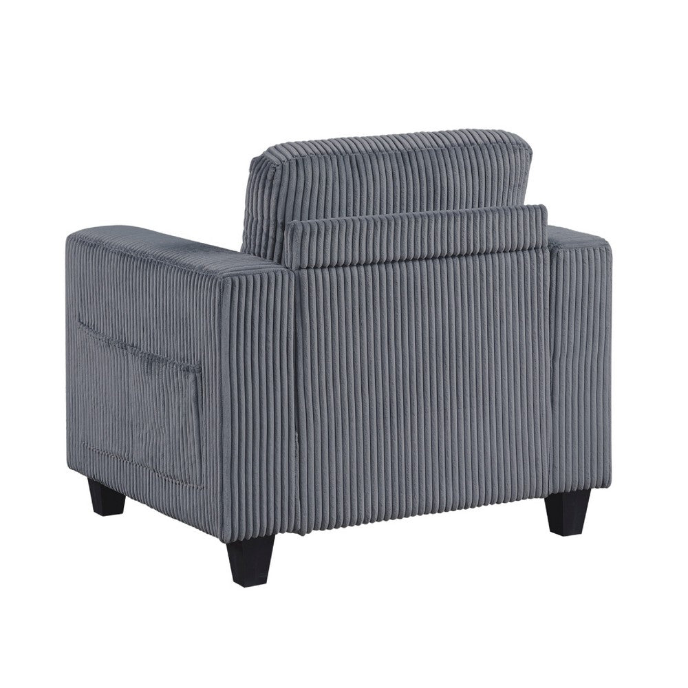 Benjara Wely Storage Chair w USB Charging Ports, Dark Gray Corduroy Seat And Back