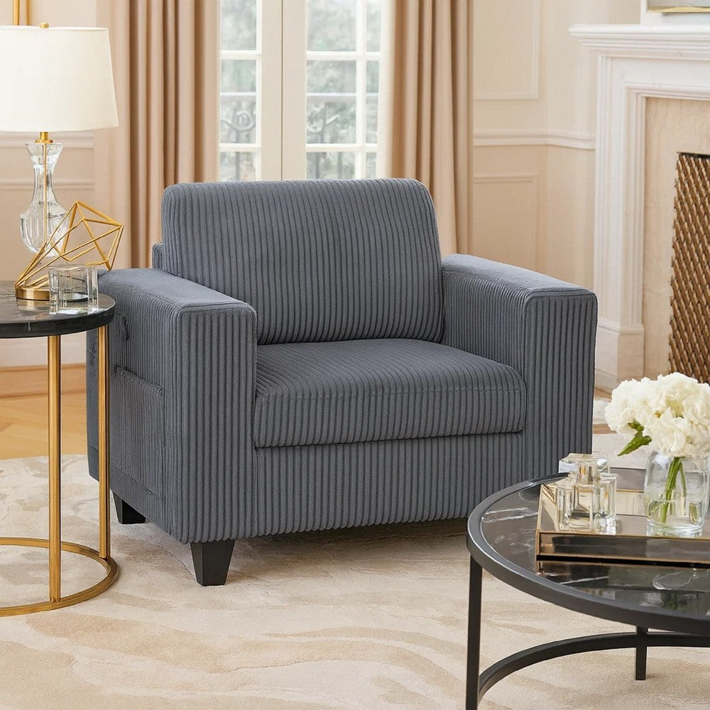 Benjara Wely Storage Chair w USB Charging Ports, Dark Gray Corduroy Seat And Back