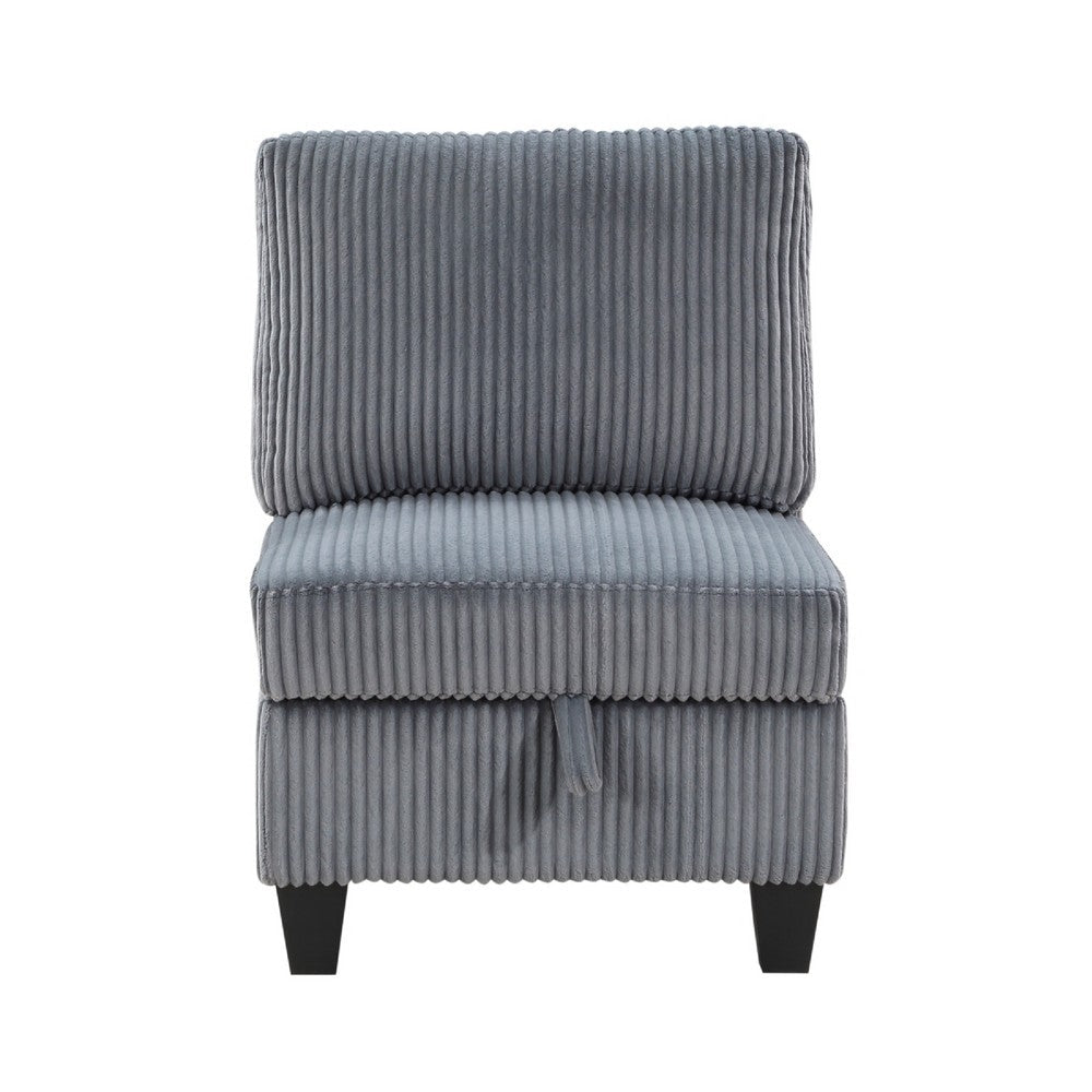 Benjara Wely Armless Chair w Hidden Storage, Dark Gray Corduroy Seat And Back